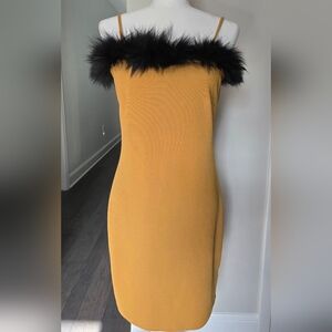 LU NYC Amber Knit Mini Dress with Faux Fur Trim - Size Large - Chic & Edgy
